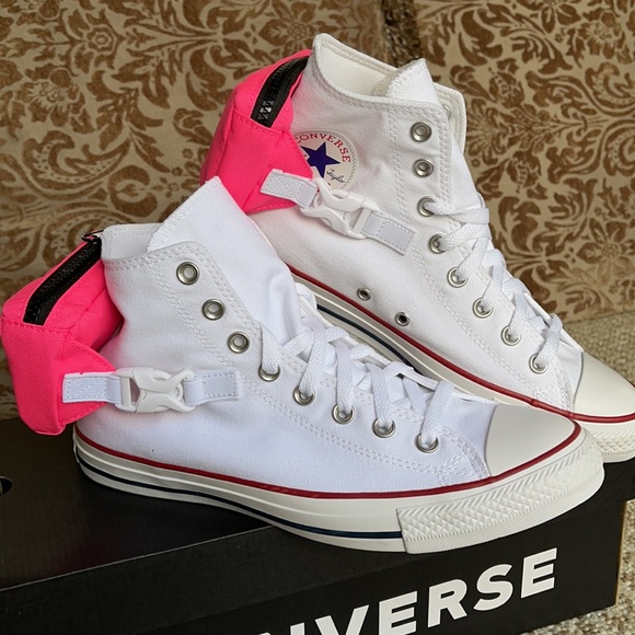 Converse CTAS Buckle Up Hi White/Neo Pink/White MN - Picture 6 of 16